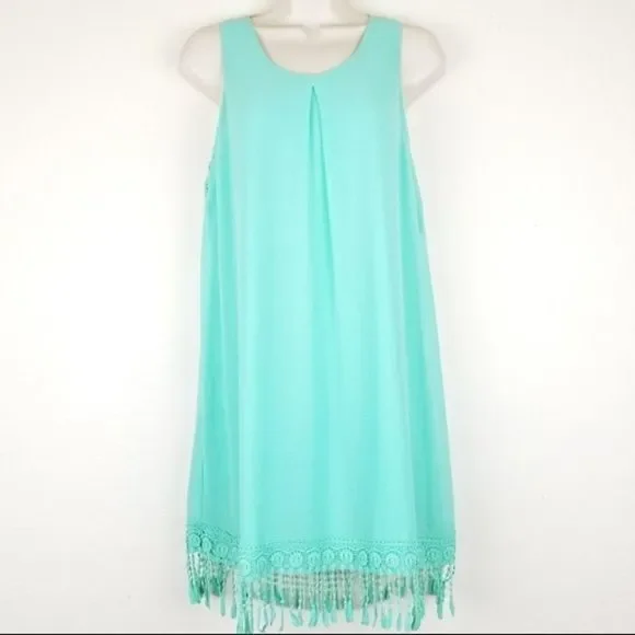 Jodi Kristopher Dress Sleeveless Mint Green Fringe - Picture 1 of 16